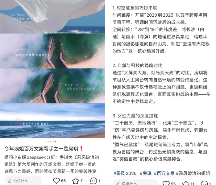 房琪写的浪姐6文案，评价冰火两重天