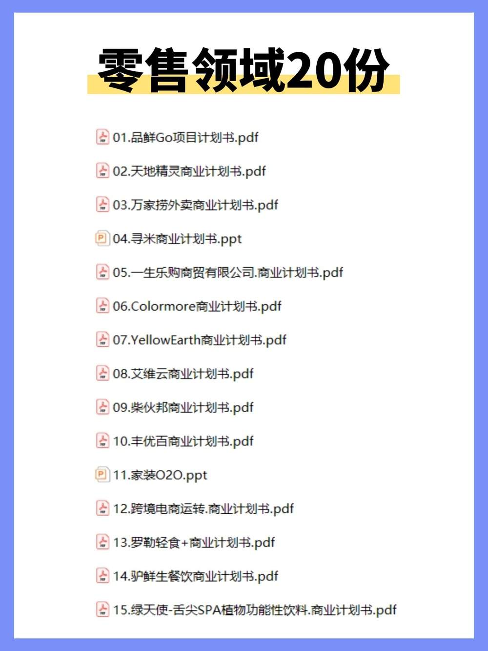 14大领域商业计划书+千套Word模板+名企BP案例