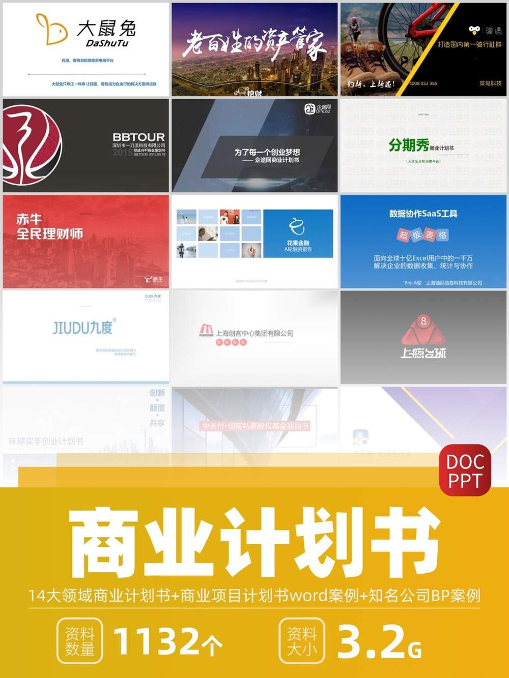 14大领域商业计划书+千套Word模板+名企BP案例