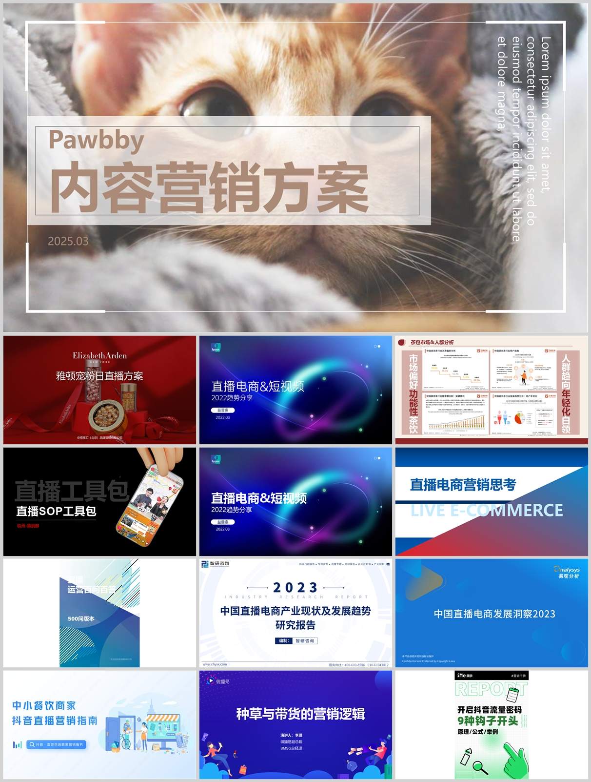 220份短视频直播带货方案合集，含抖音/快手/小红书平台模板，PPT可编辑！