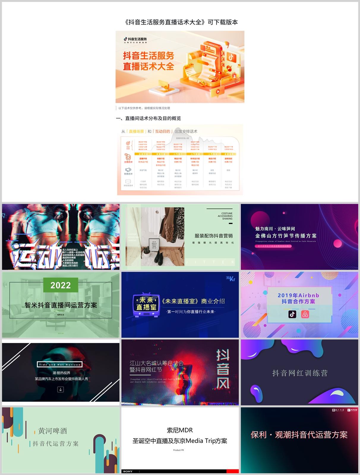 220份短视频直播带货方案合集，含抖音/快手/小红书平台模板，PPT可编辑！